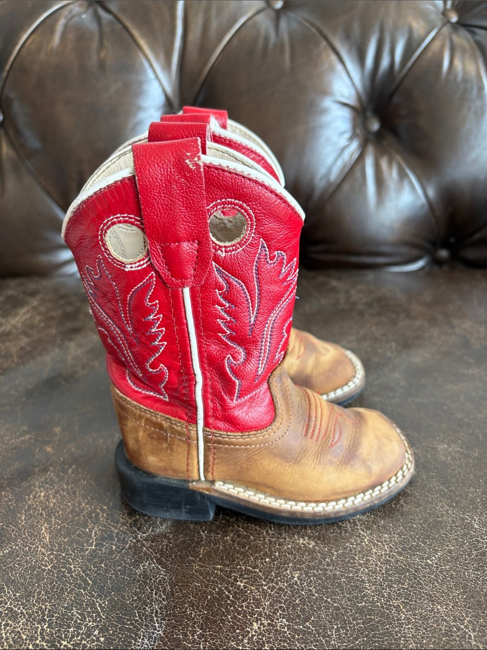 Old West Red and Brown Toddler Western Boots Size 5